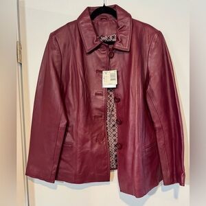 NWT Genuine Lamb Leather Jacket Burgundy Wine Plus Size XL